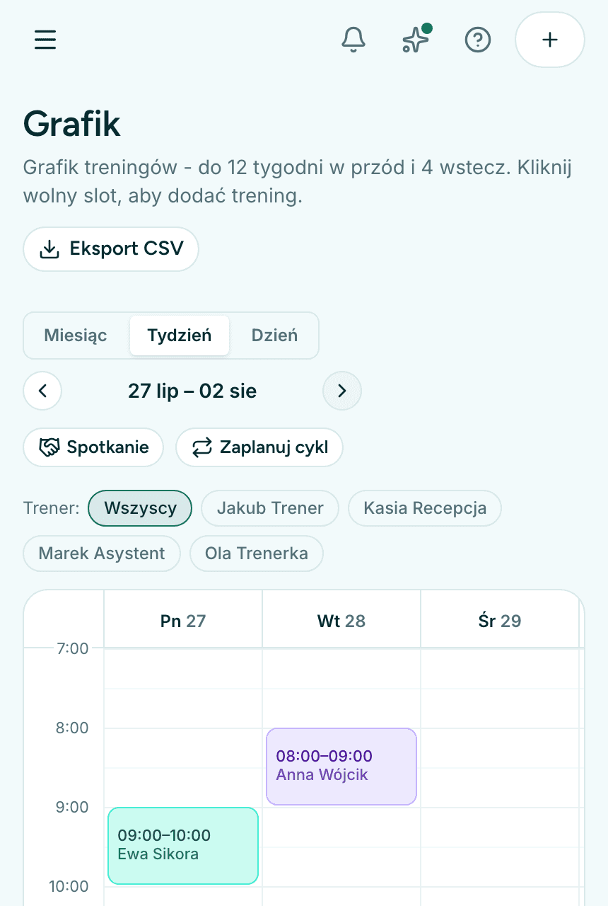 Grafik treningów bez kolizji.