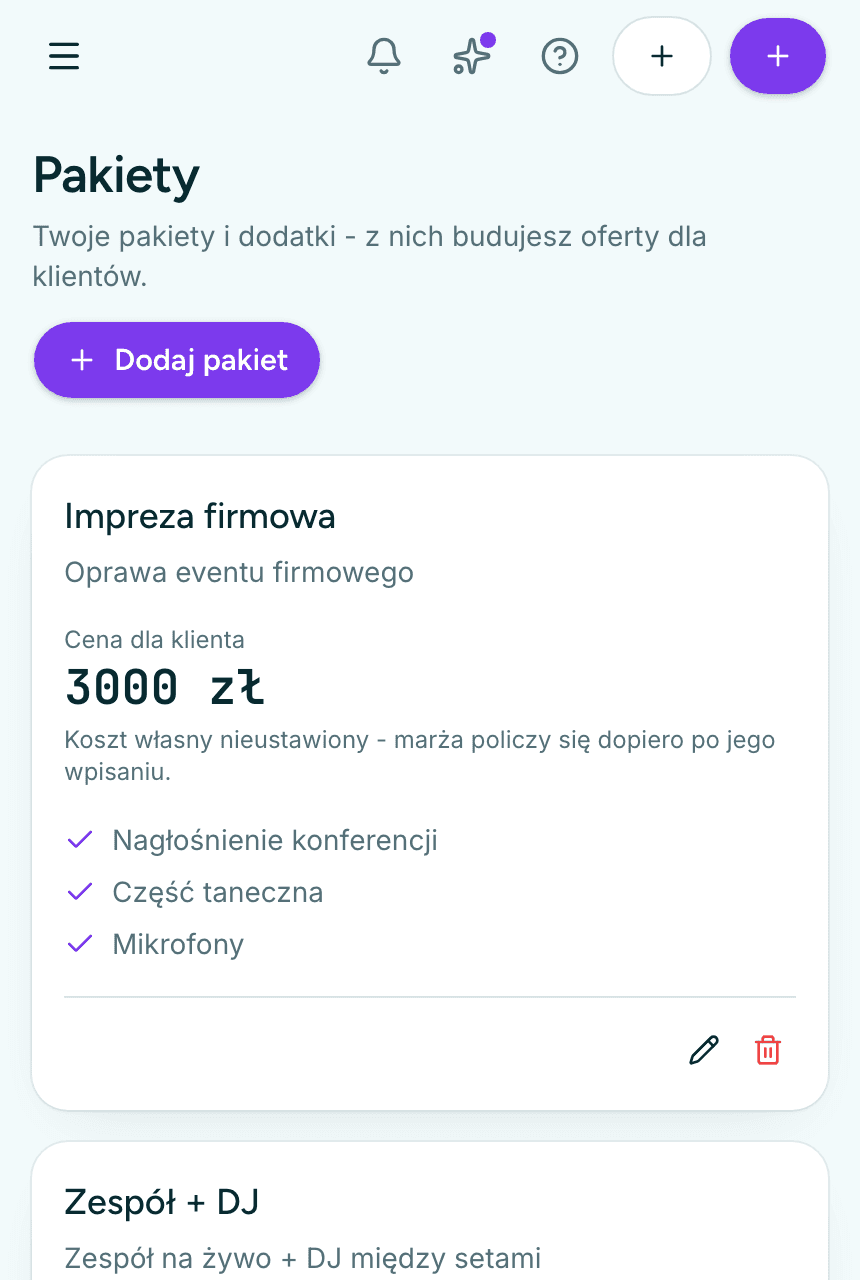 Pakiety i cennik układasz pod siebie.