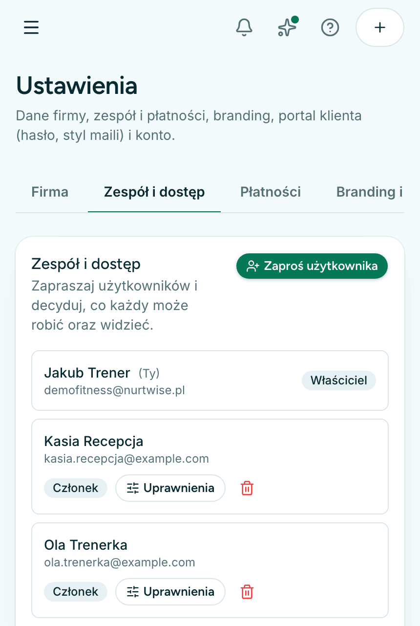 Zespół i dostęp w Nurtwise