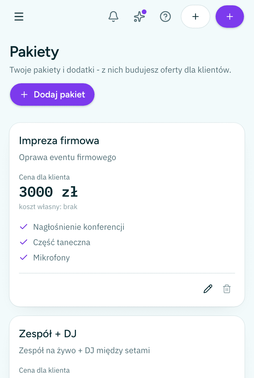 Pakiety i cennik układasz pod siebie.