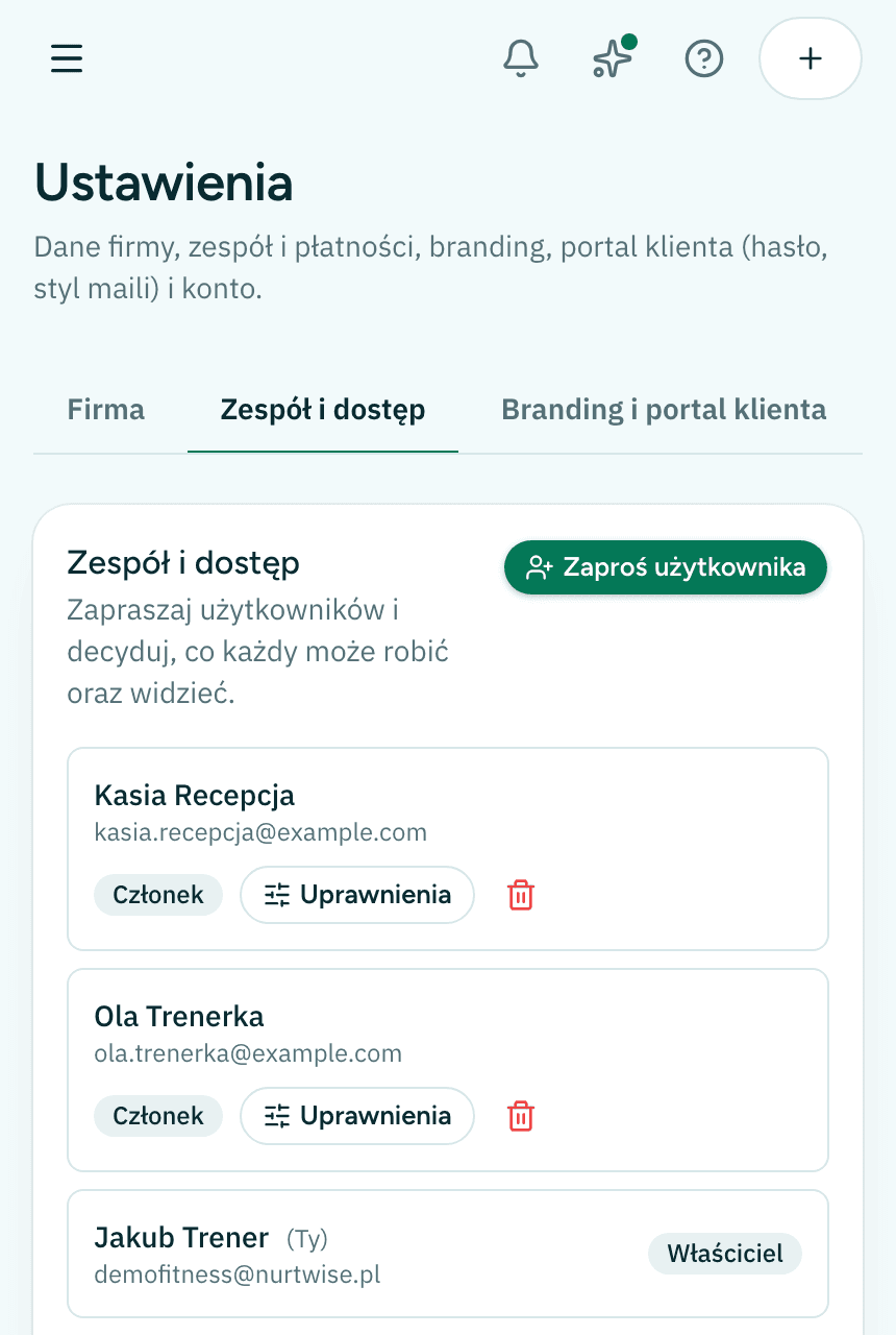 Zespół i dostęp w Nurtwise